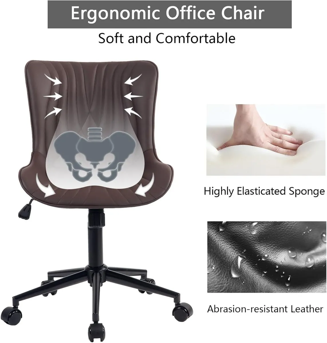 Office Chair Adjustable Ergonomic Desk Armless PU - Image 4