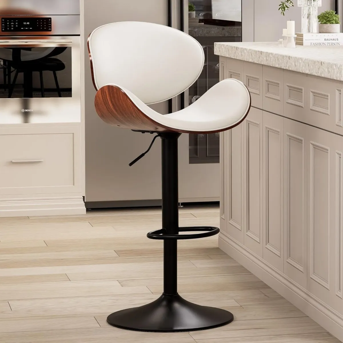Bar Stools Wooden Breakfast Stool with Back PU - Image 1