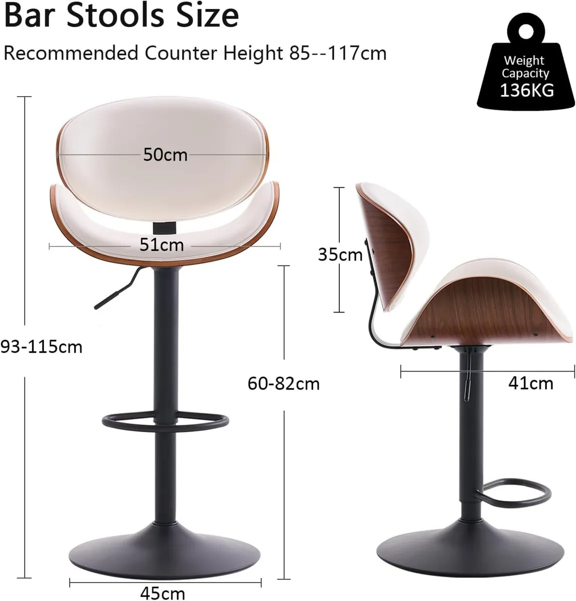 Bar Stools Wooden Breakfast Stool with Back PU - Image 2