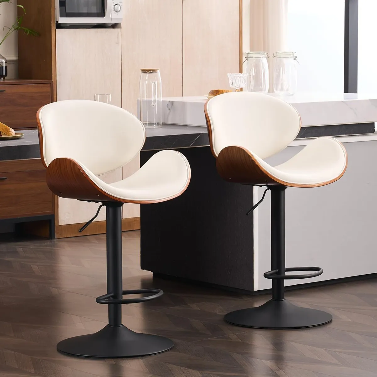 Bar Stools Wooden Breakfast Stool with Back PU - Image 3