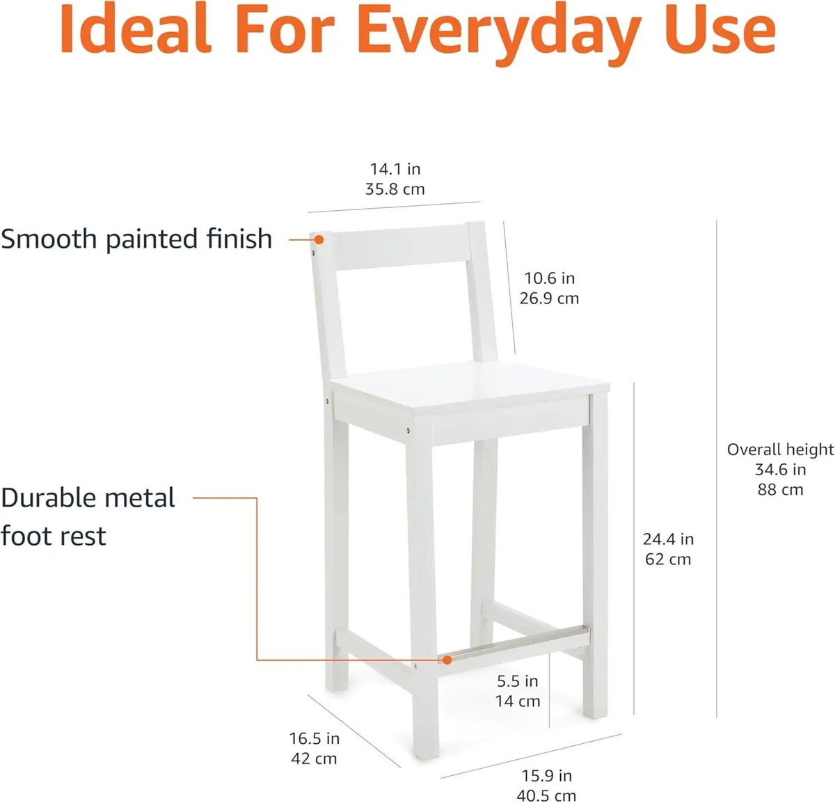 Set of 2 White Wood Kitchen Counter Stool with - Image 2