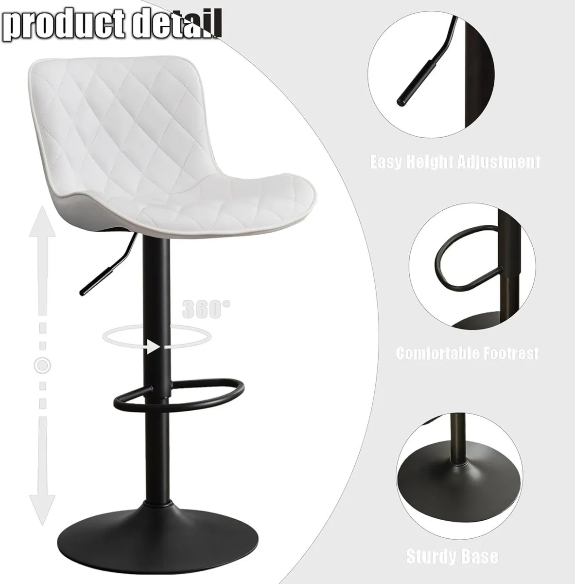 Bar Stools Set of 2 Swivel Adjustable Faux - Image 3