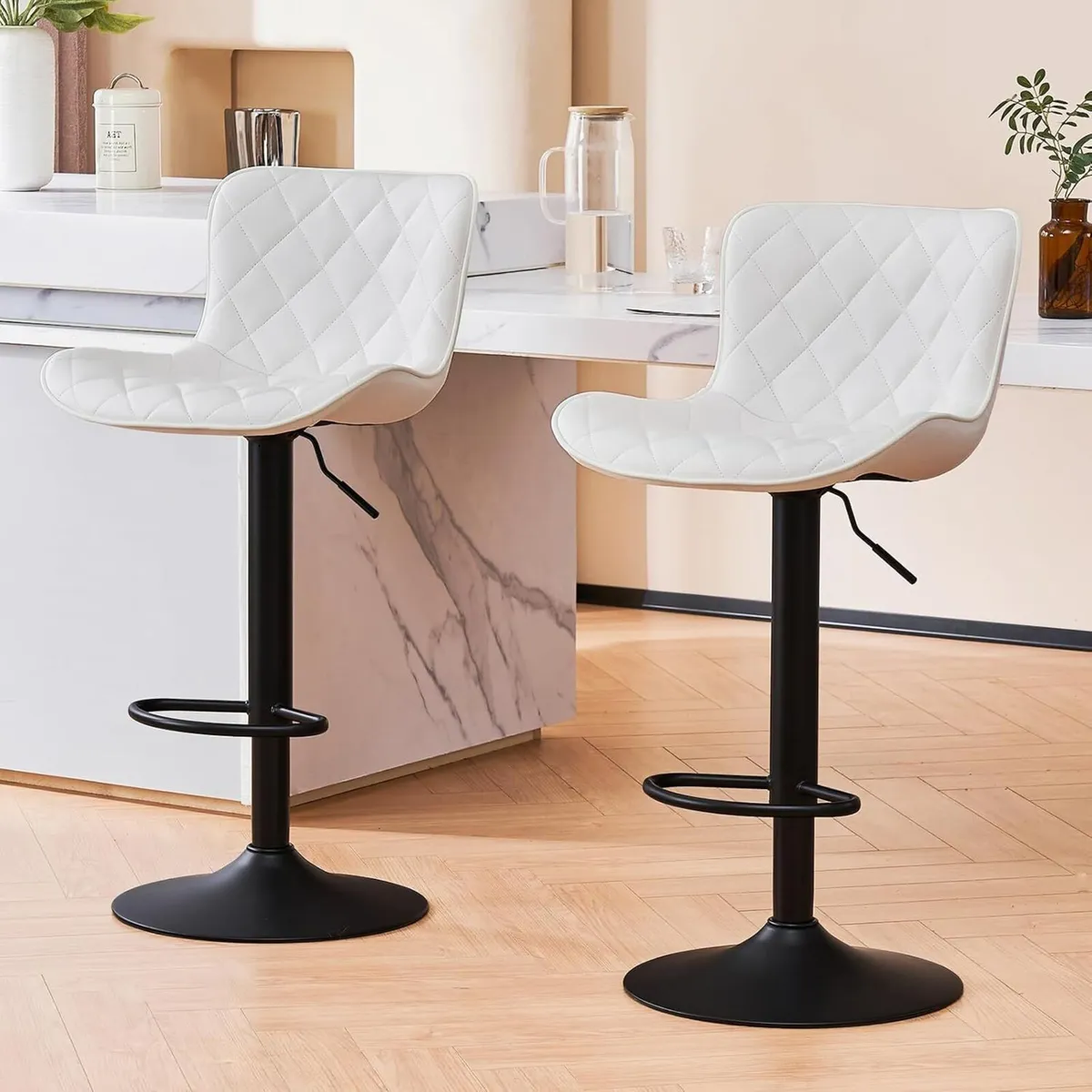 Bar Stools Set of 2 Swivel Adjustable Faux - Image 1