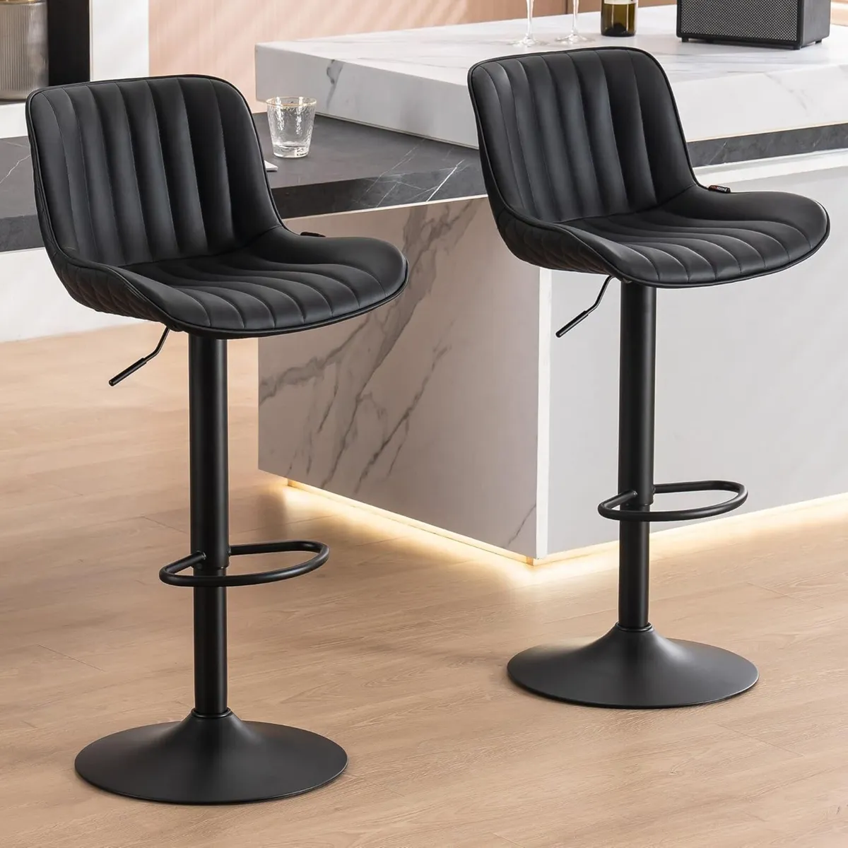 Black Bar Stools Set of 2 Counter Height Barstools - Image 1