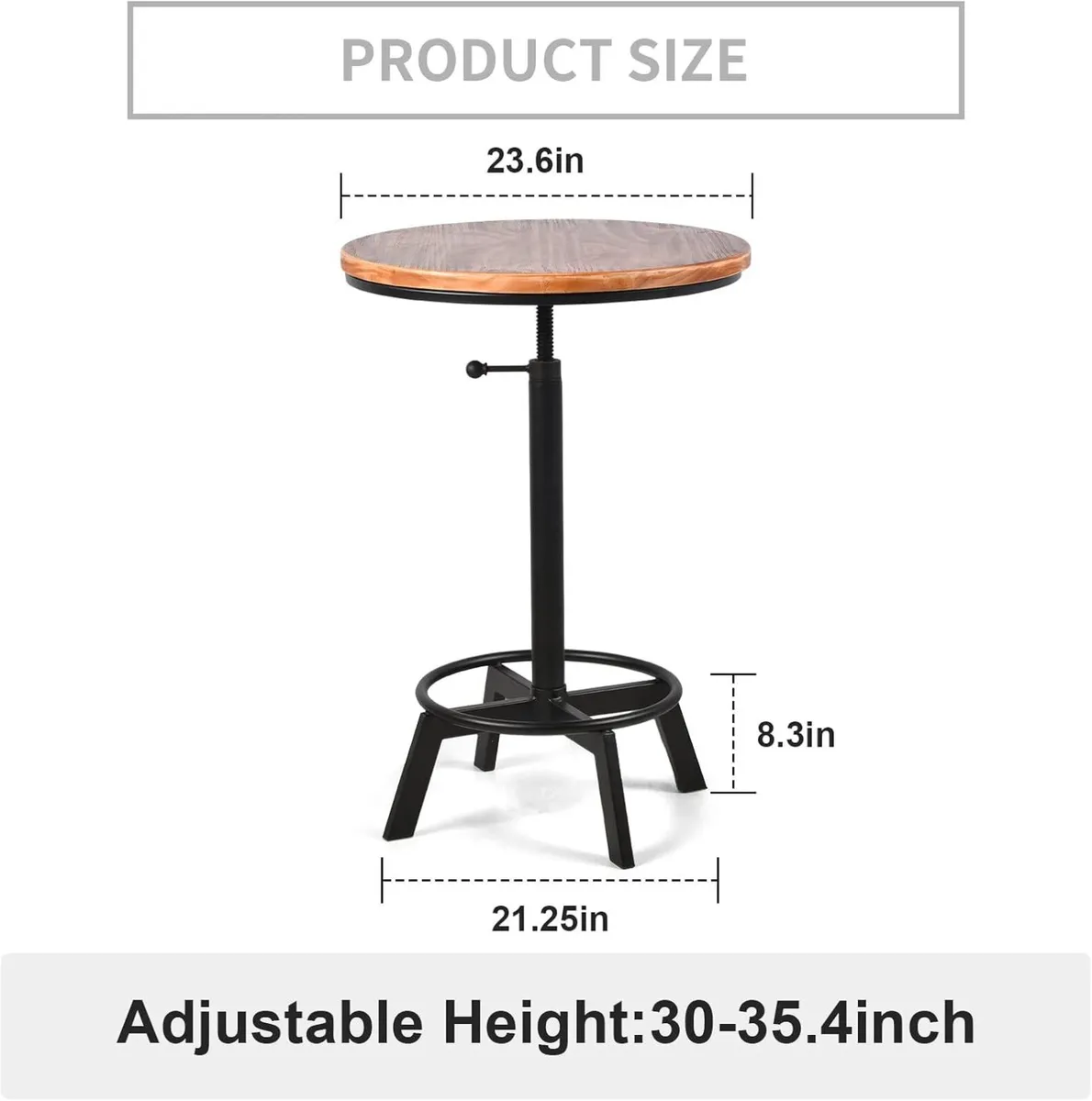 Vintage Bar Table 30-35.4inch Height Adjustable - Image 3