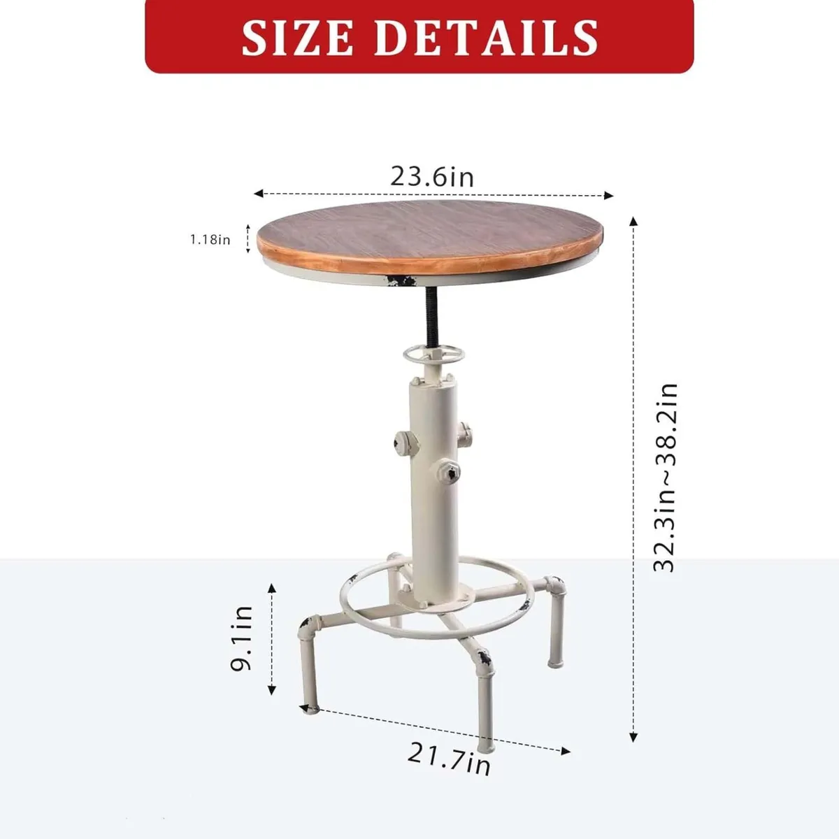 Industrial Bar Table 31.5-41.3 Adjustable Pub - Image 3