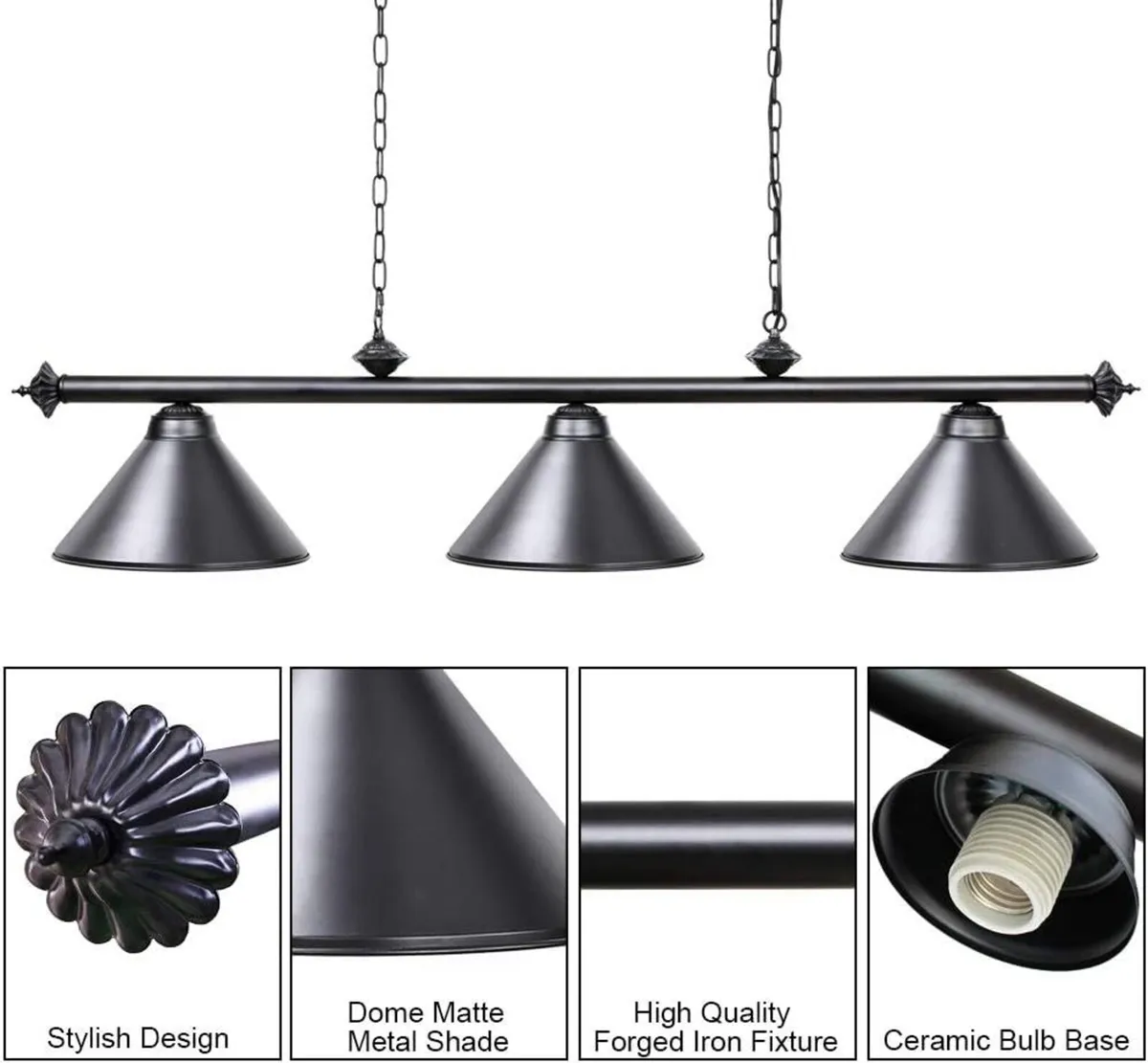 Pool Table Lights with 3 Metal Shades for 7-9ft - Image 3