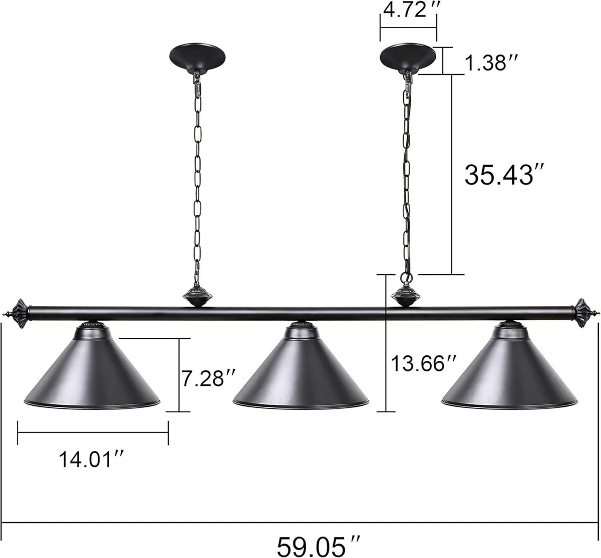 Pool Table Lights with 3 Metal Shades for 7-9ft - Image 4