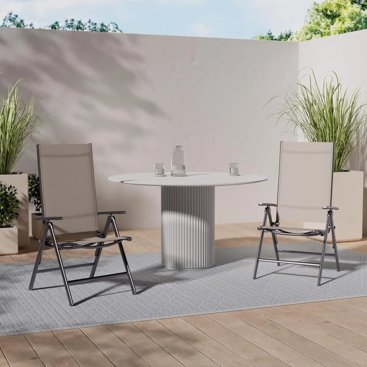 Korfu Aluminium Folding Chair Beige 67 x 59 113cm - Image 2