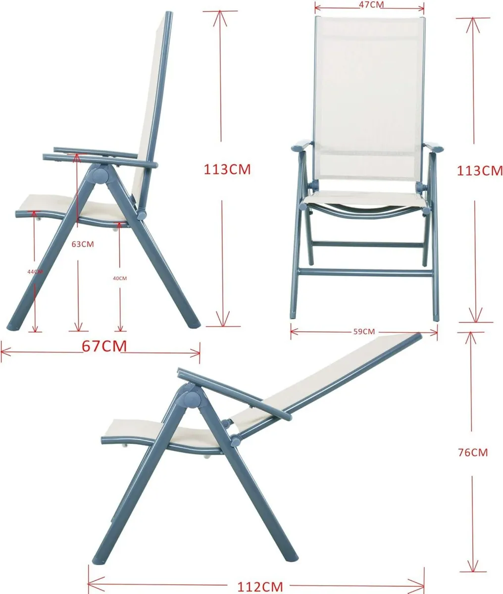 Korfu Aluminium Folding Chair Beige 67 x 59 113cm - Image 3