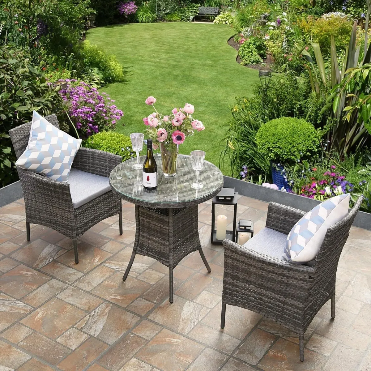 3pcs Rattan Garden Furniture Bistro Set Chair - Image 1