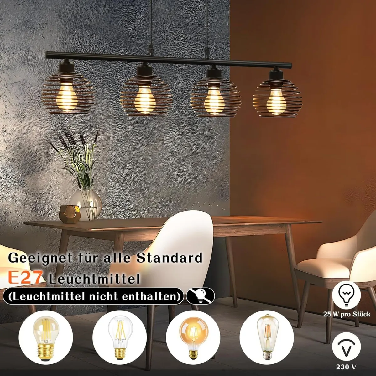 Dining Room Ceiling Light Black Pendant - E27 - Image 3