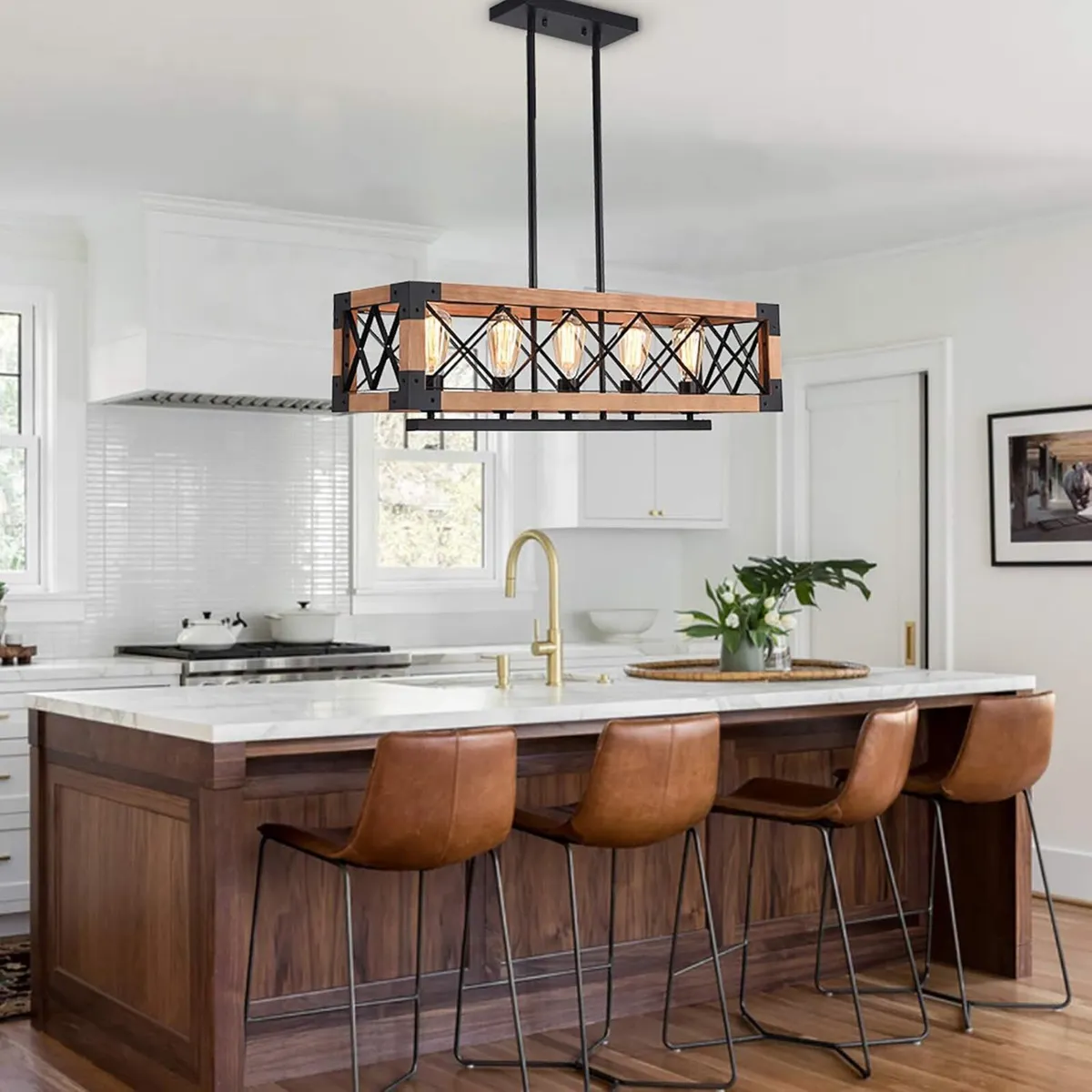 Pendant Lamp Wood 5-Light Chandelier Light - Image 2