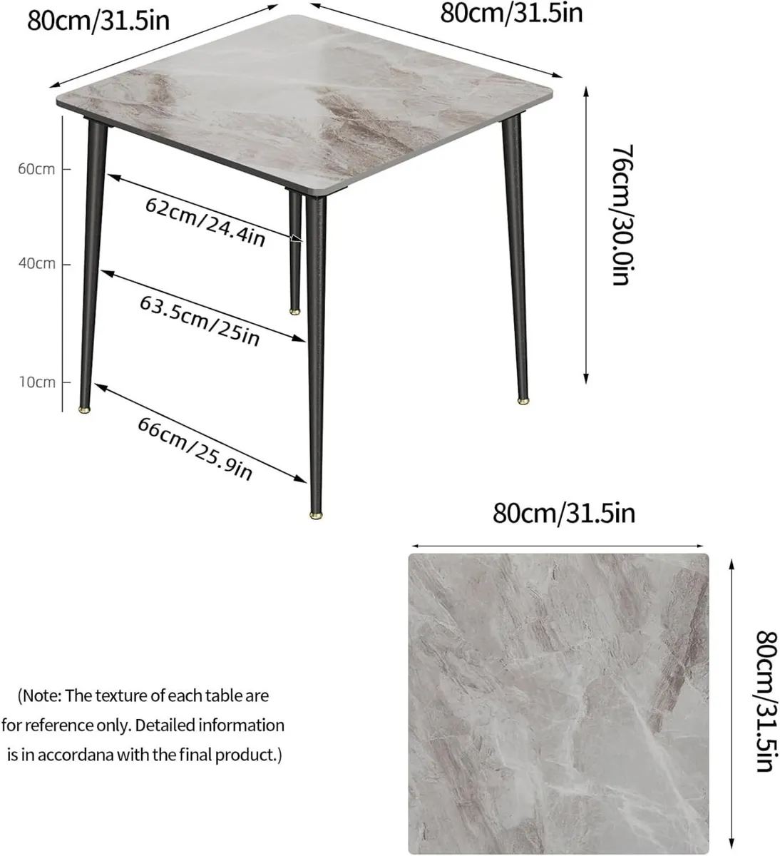Kitchen Dining Table Marble Tabletop : Square - Image 2