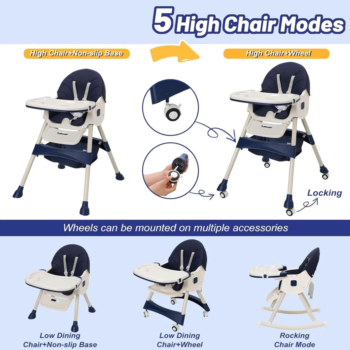 Baby High Chair 5 in 1 Highchair Adjustable - Image 4