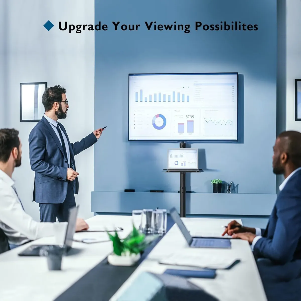 Mobile TV Stand on Wheels Free Standing for 23-60 - Image 2