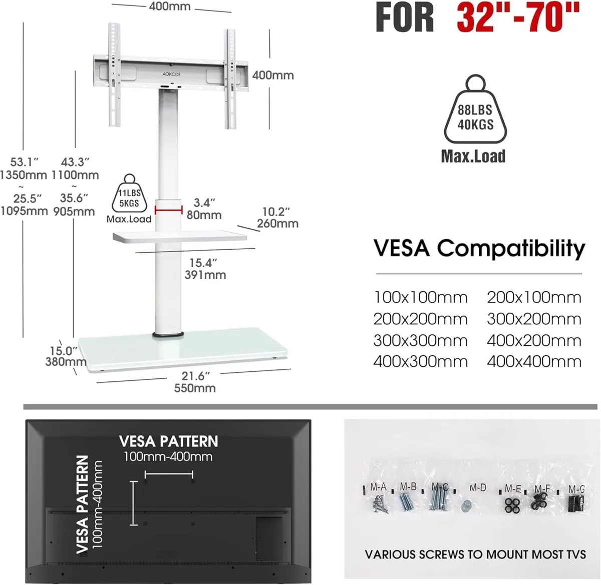 TV Stand floor for 32-70 inch TVs up to 40 KG - Image 2