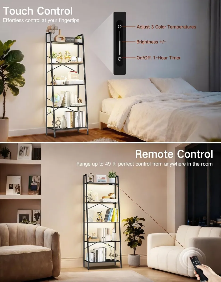 5-Tier Wide Ladder Shelf with LED Lights Touch - Image 3