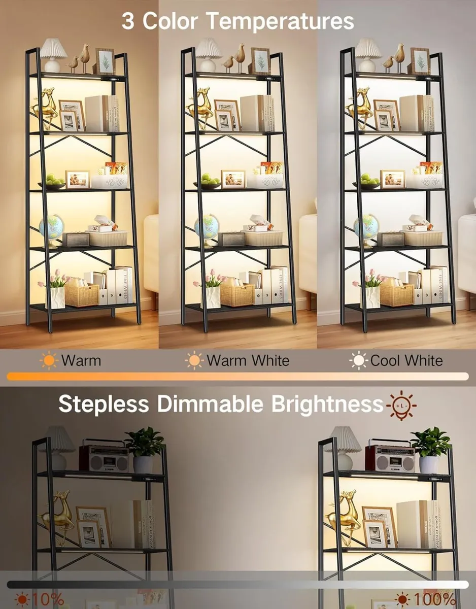 5-Tier Wide Ladder Shelf with LED Lights Touch - Image 4