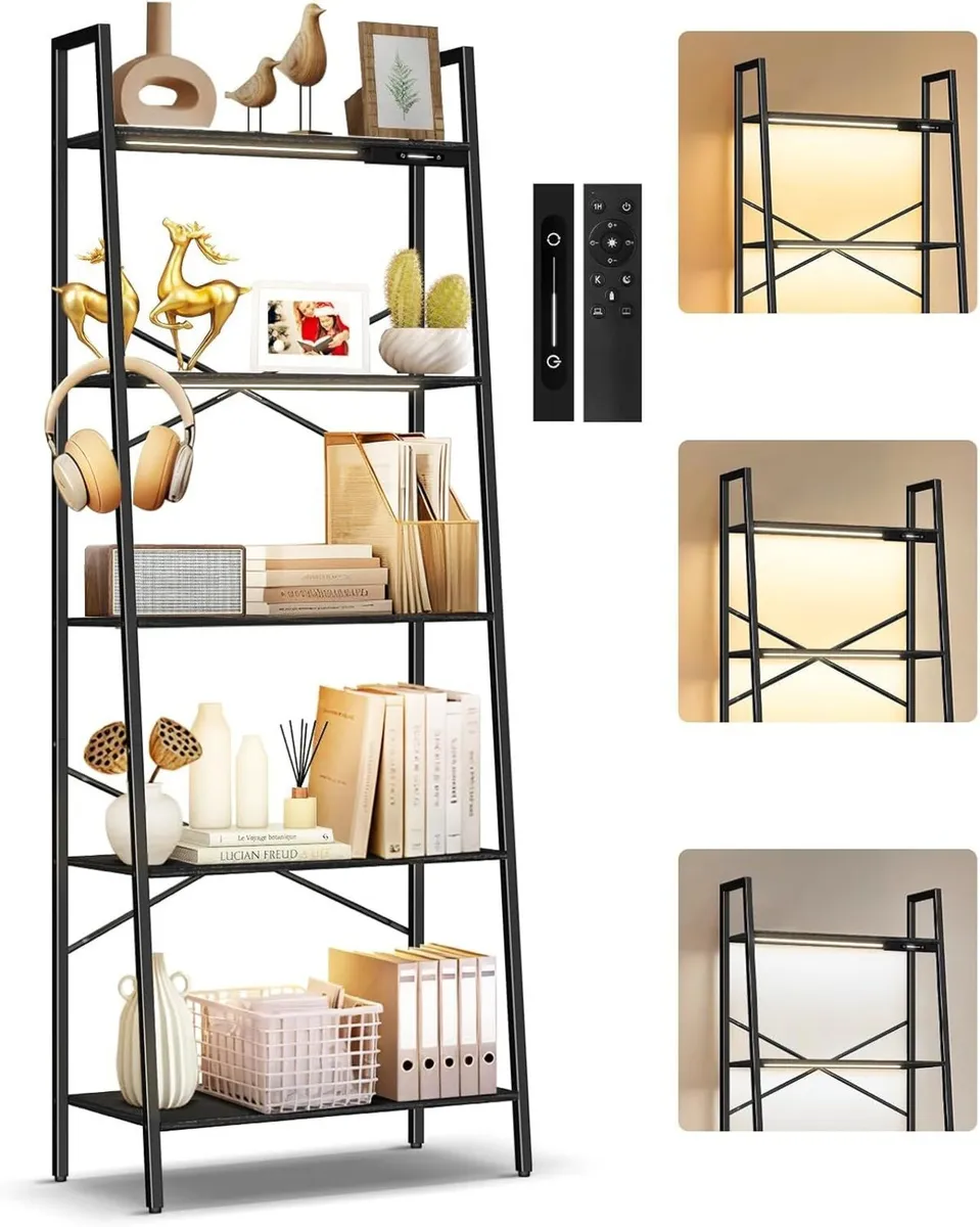 5-Tier Wide Ladder Shelf with LED Lights Touch - Image 1