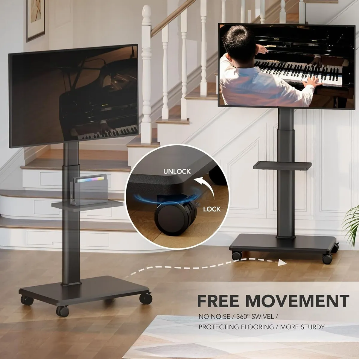 Universal Floor TV Stand Portable Rolling Mount - Image 4