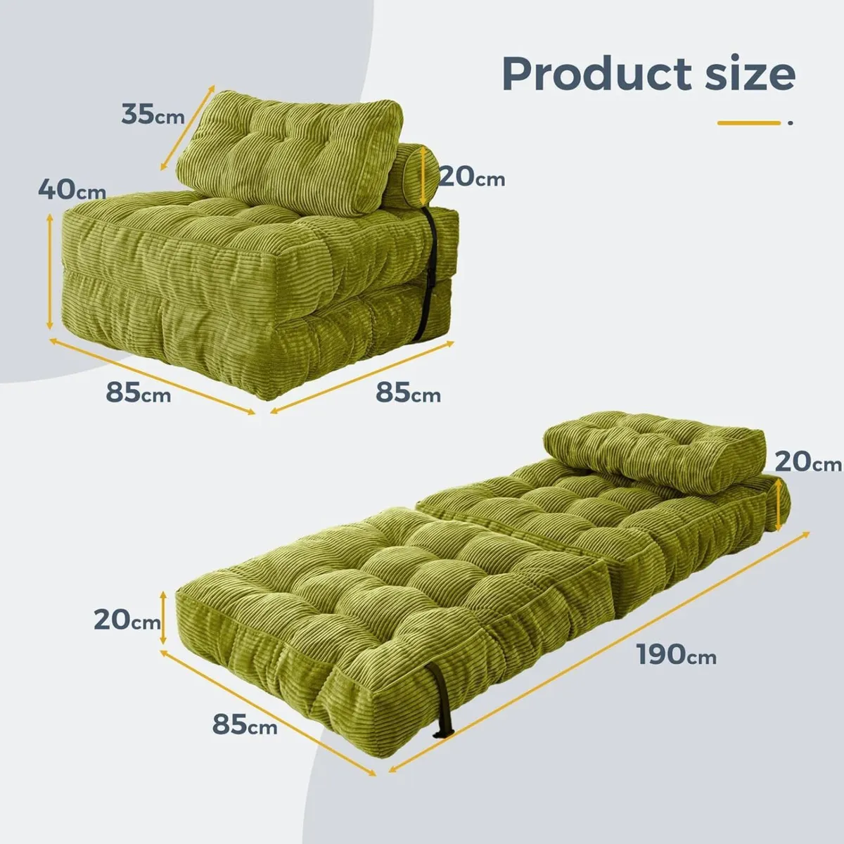 Folding Sofa Bed Convertible Sleeper Chair with - Image 2