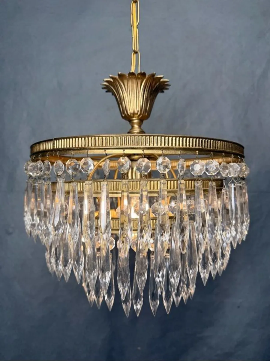 FLASH SALE ! Was 350 now 300 !! Febulous French Waterfall Crystal & Brass Chandelier - Image 1