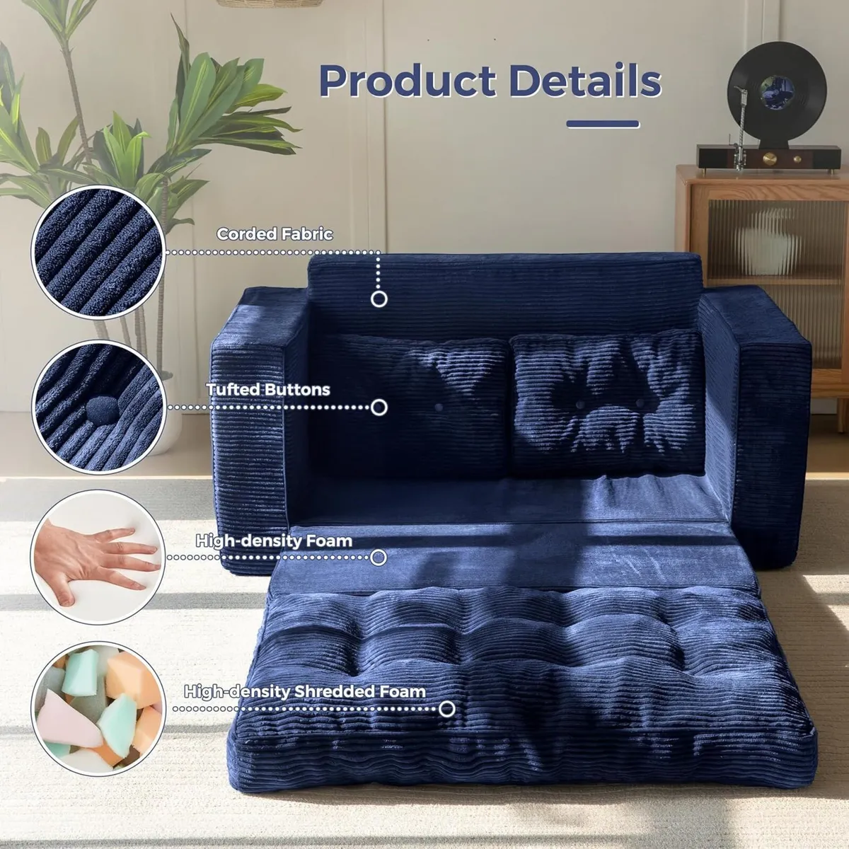 Sofa Bed Loveseat Convertable with 2 Pillows in 1 - Image 4