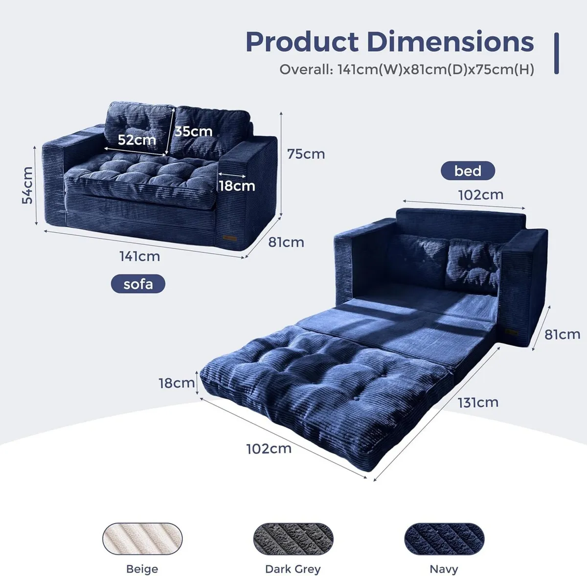 Sofa Bed Loveseat Convertable with 2 Pillows in 1 - Image 3