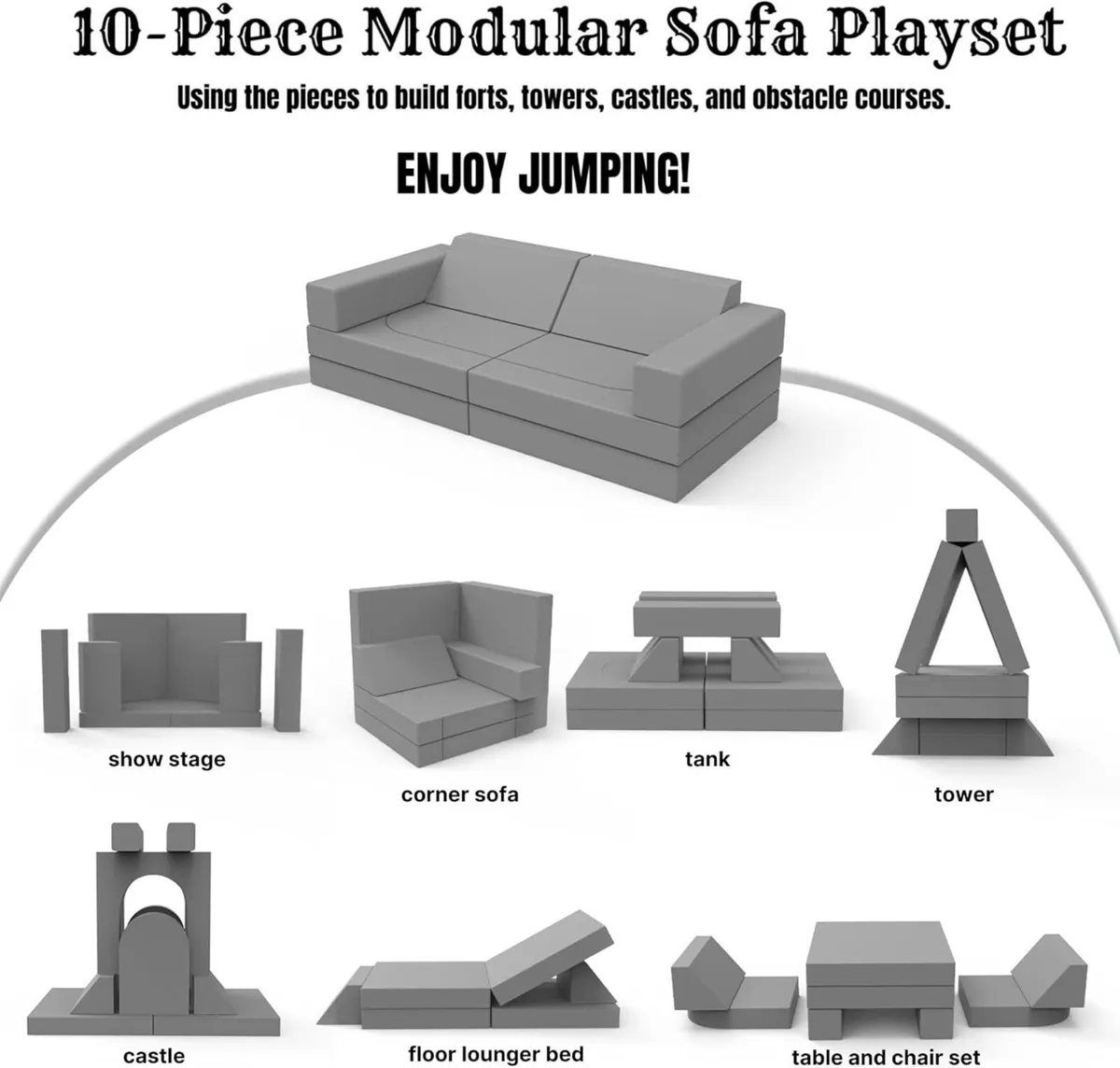 10-Pieces Kids Play Sofa Bed Modular Toddler - Image 4