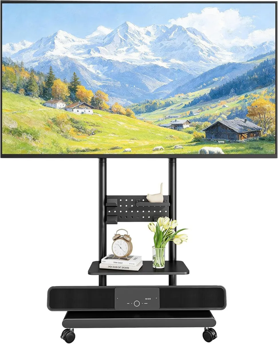 Mobile TV Stand with Pegboard Organizer for 37-75 - Image 1