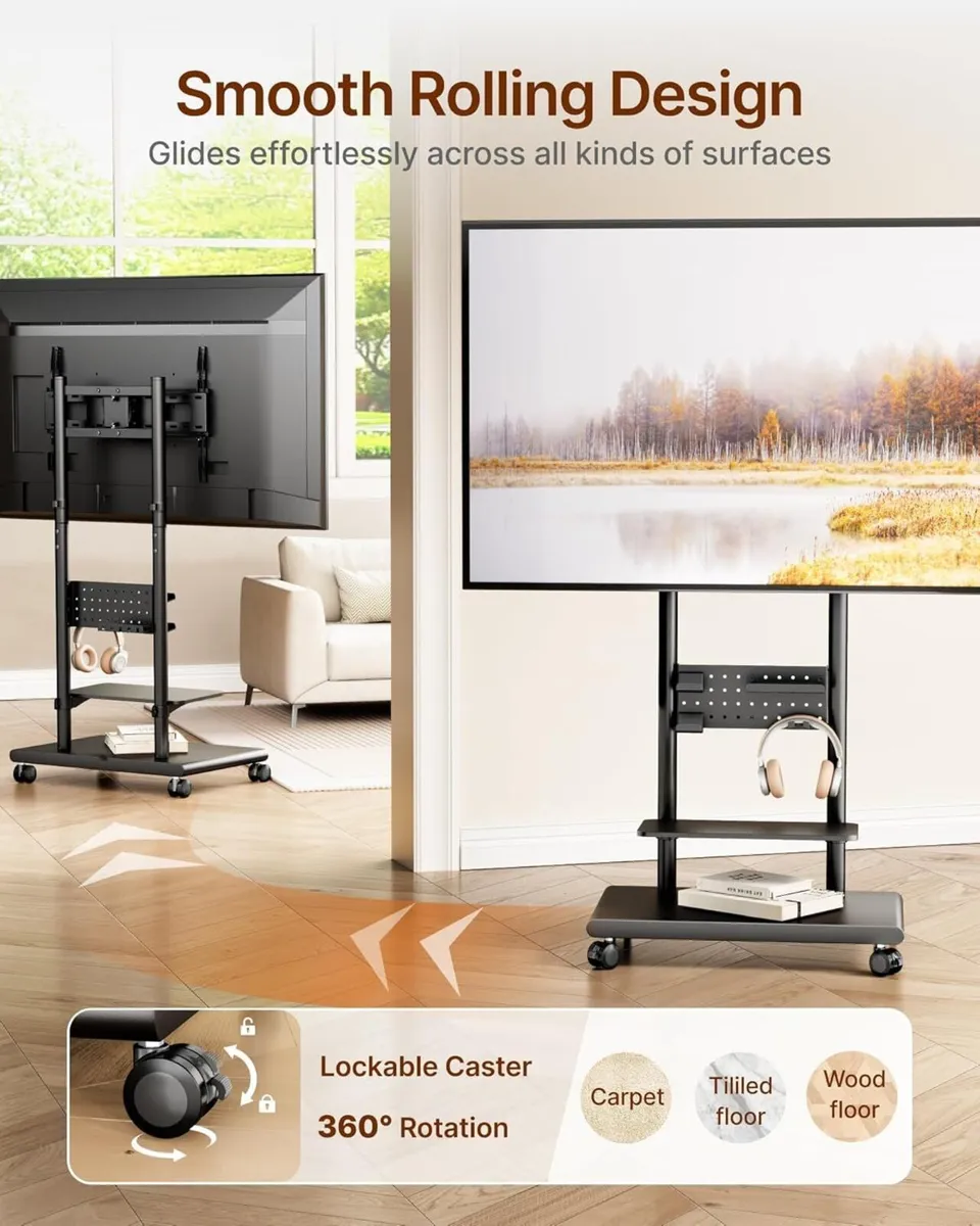 Mobile TV Stand with Pegboard Organizer for 37-75 - Image 2
