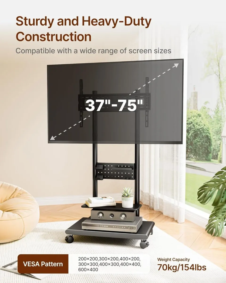Mobile TV Stand with Pegboard Organizer for 37-75 - Image 3