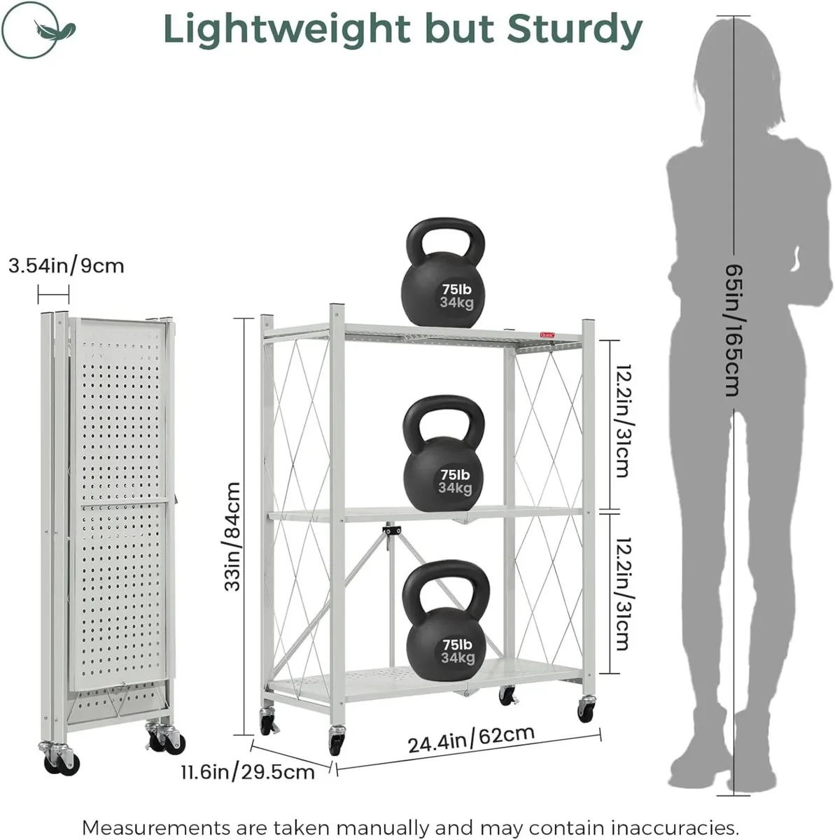 Folding Storage Shelves 3 Tiers Metal Shelving - Image 2