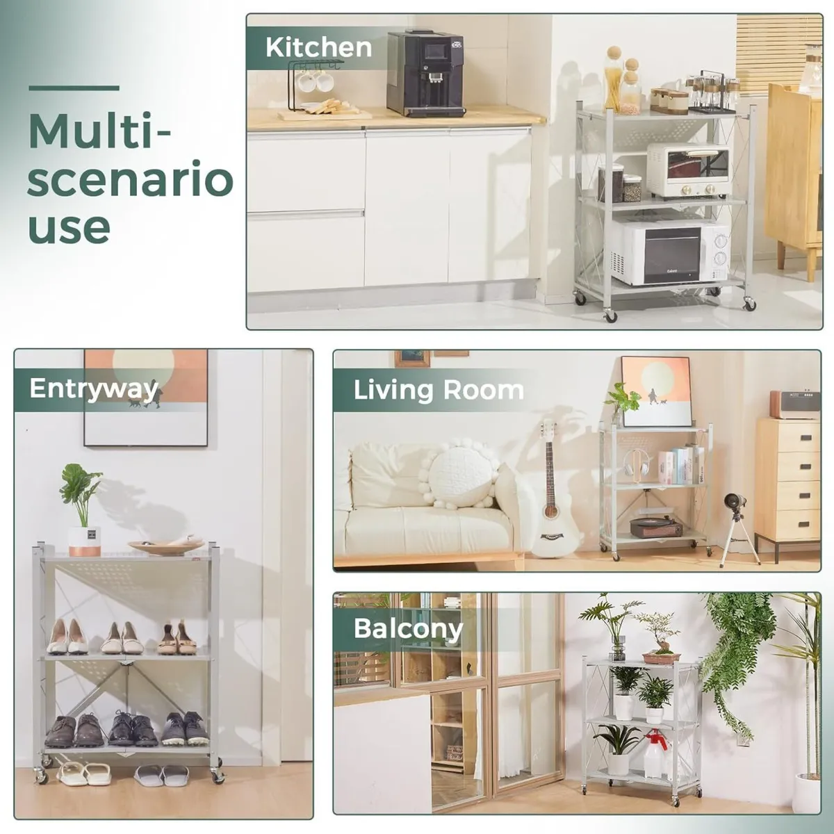 Folding Storage Shelves 3 Tiers Metal Shelving - Image 3