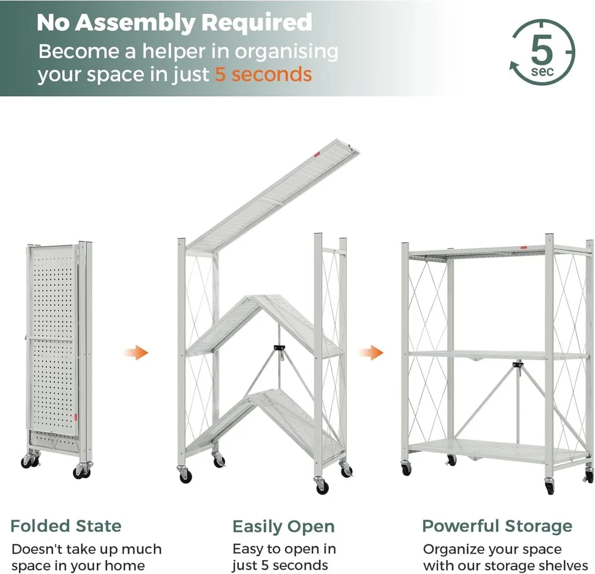 Folding Storage Shelves 3 Tiers Metal Shelving - Image 4