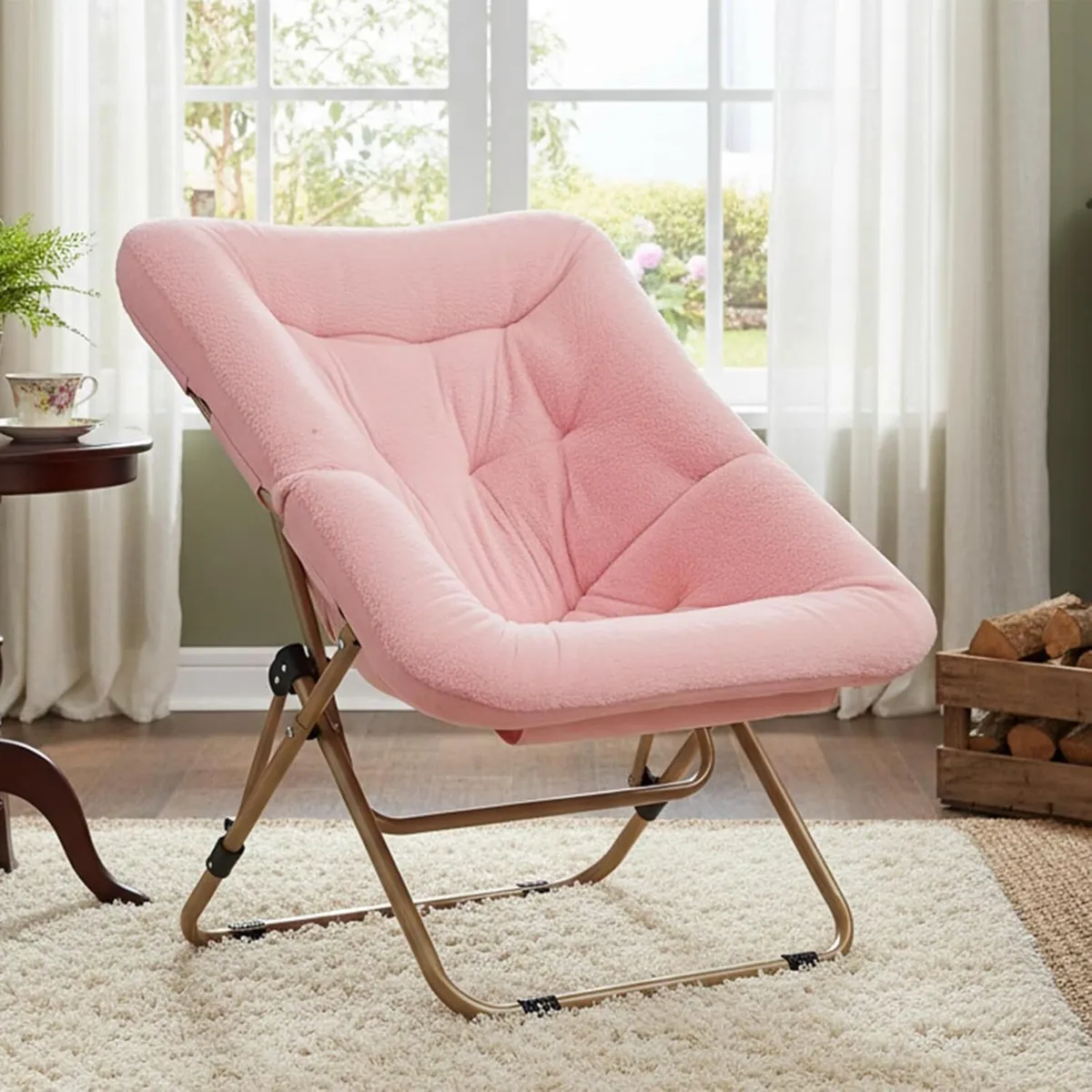 Comfy Saucer Chair Oversized Foldable Faux Fur - Image 2