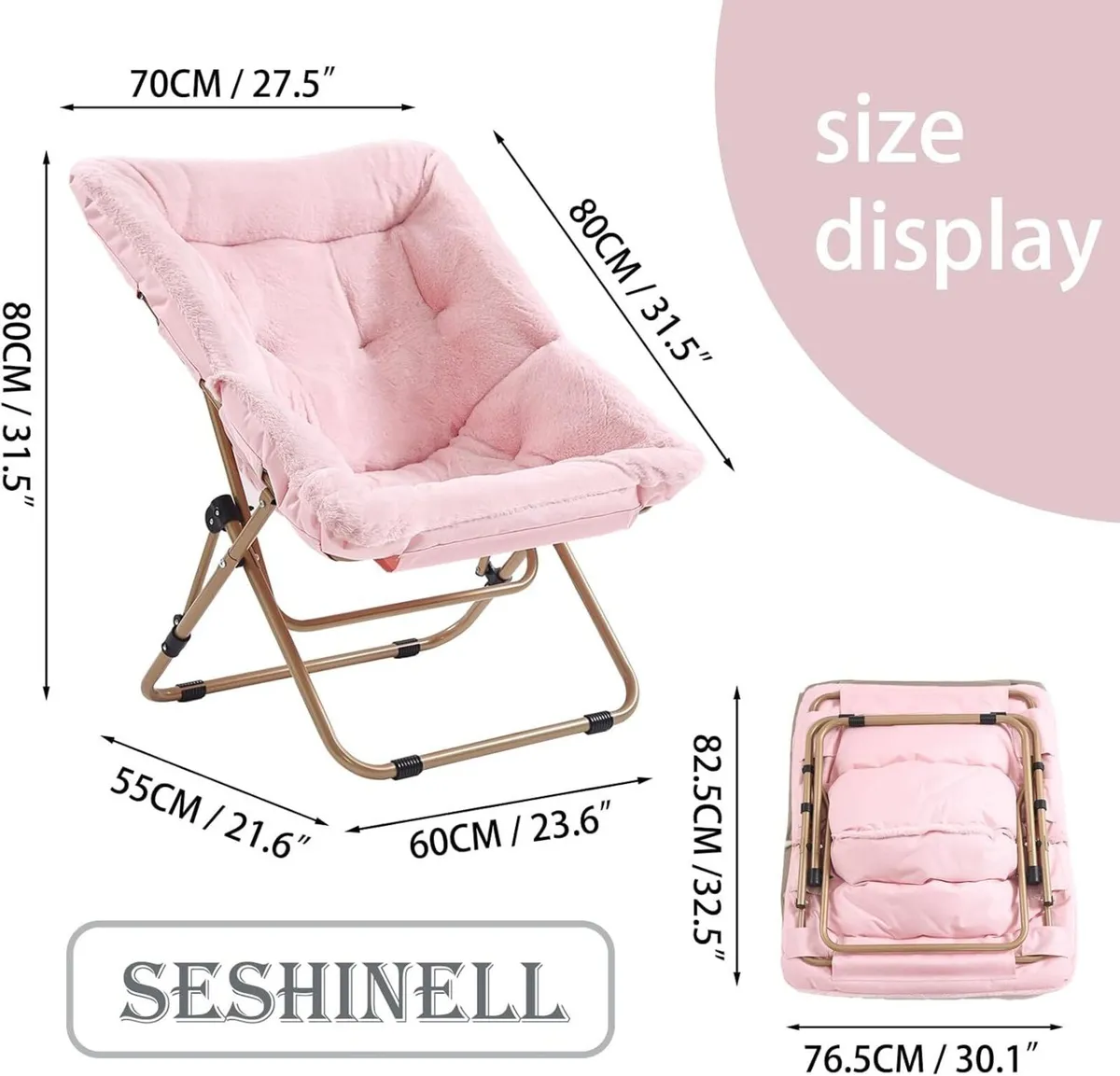 Comfy Saucer Chair Oversized Foldable Faux Fur - Image 3