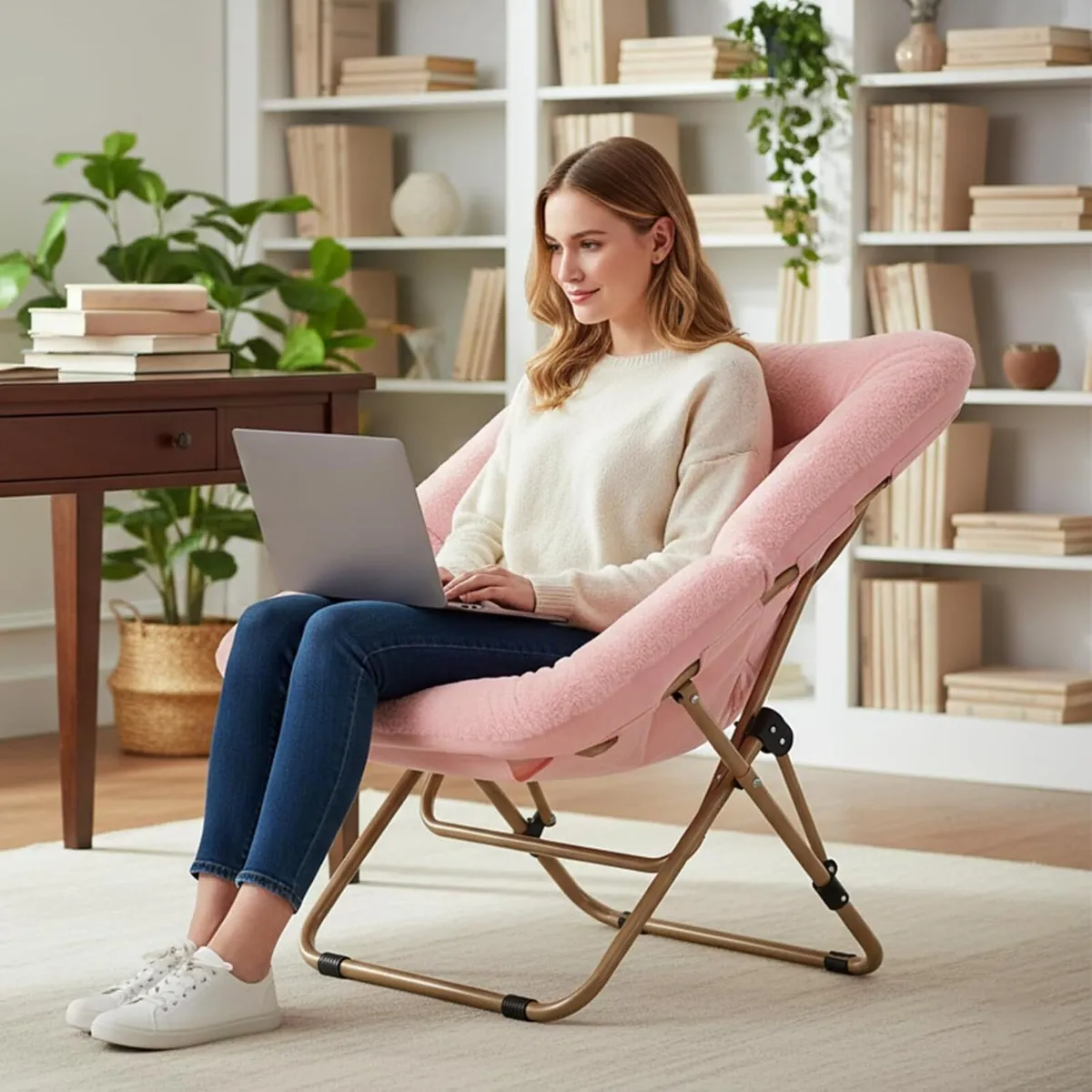 Comfy Saucer Chair Oversized Foldable Faux Fur - Image 4