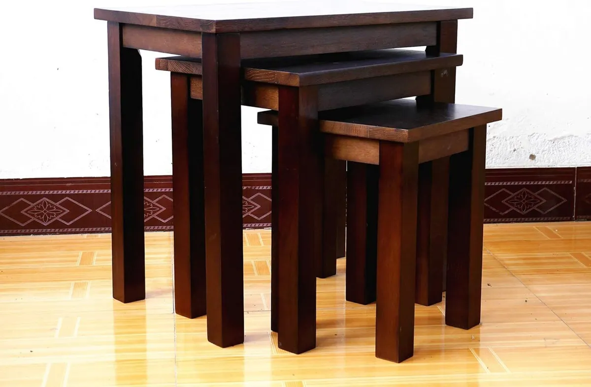 OAK Solid Nest of 3 Tables Coffee Table Small - Image 3