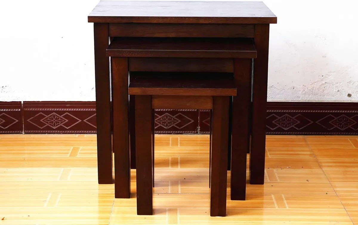 OAK Solid Nest of 3 Tables Coffee Table Small - Image 4