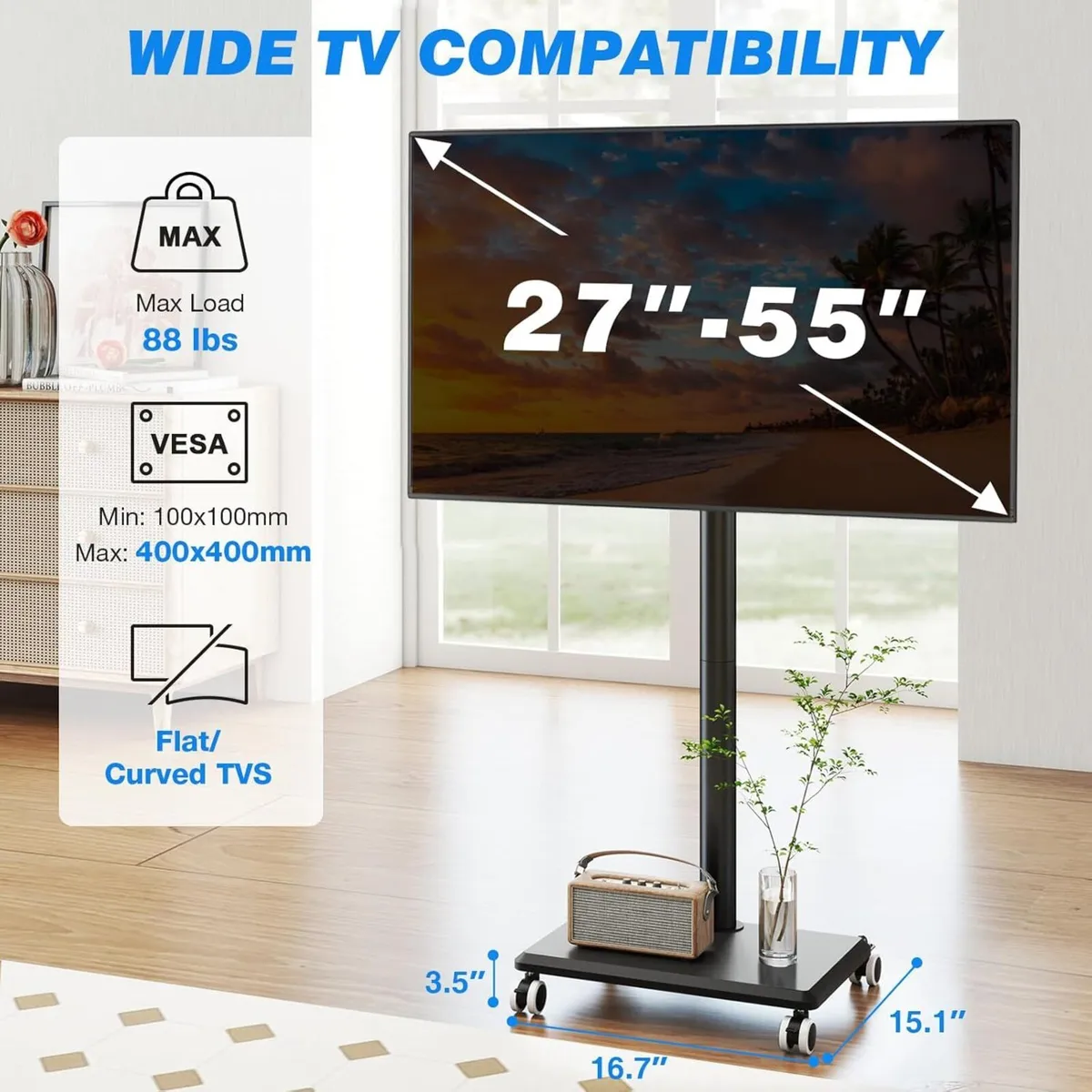 TV Stand on Wheels for 27-55 Inch Mobile Cart - Image 3