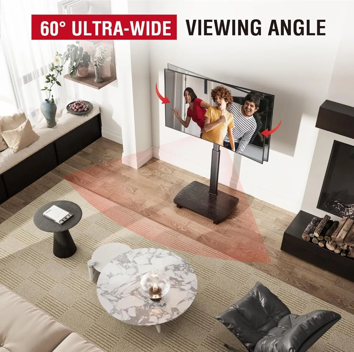 Mobile TV Stand on Wheels with Wooden Base for - Image 3