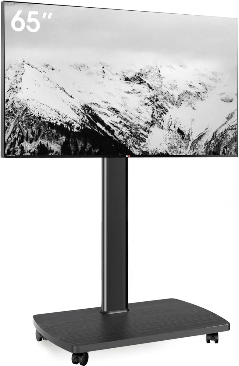 Mobile TV Stand on Wheels with Wooden Base for - Image 1