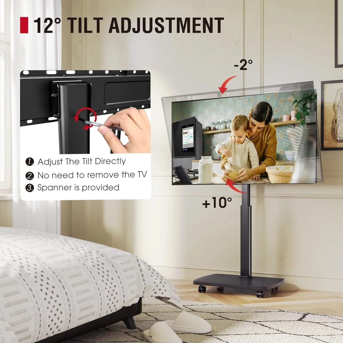 Mobile TV Stand on Wheels with Wooden Base for - Image 2