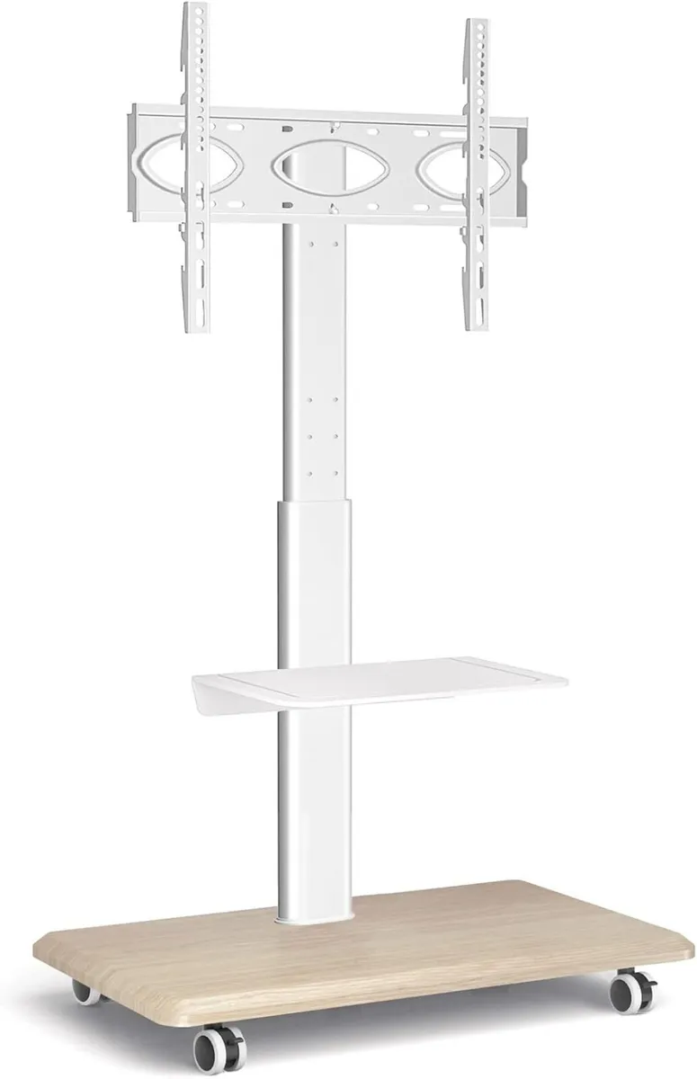 White Mobile Swivel TV Stand on Wheels for Most - Image 1