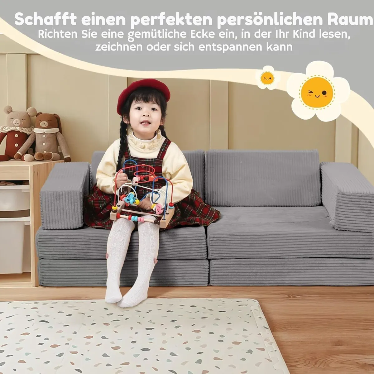 10-Pieces Kids Play Sofa Corduroy Modular Toddler - Image 3