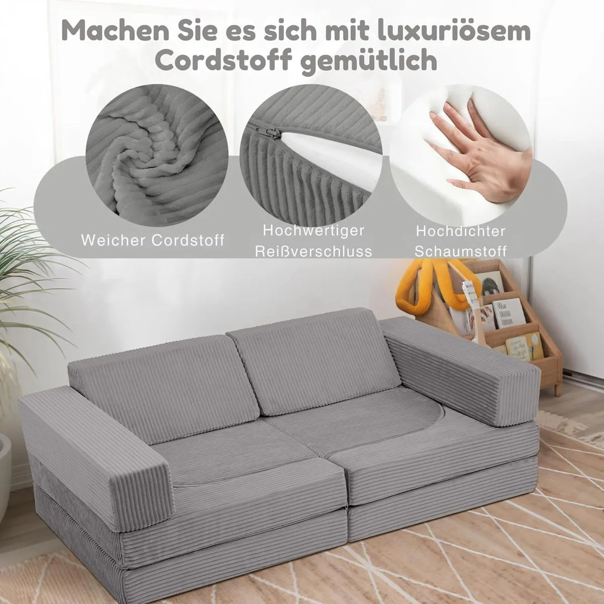 10-Pieces Kids Play Sofa Corduroy Modular Toddler - Image 4