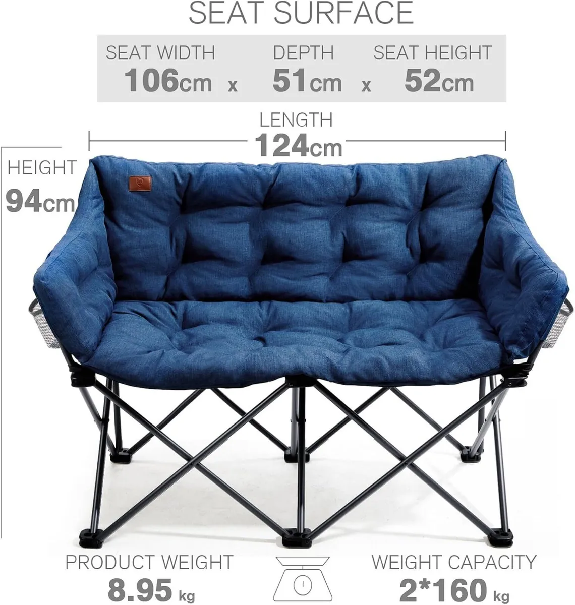 Camping Chair Double for Adults 6cm Padded 320kg - Image 3