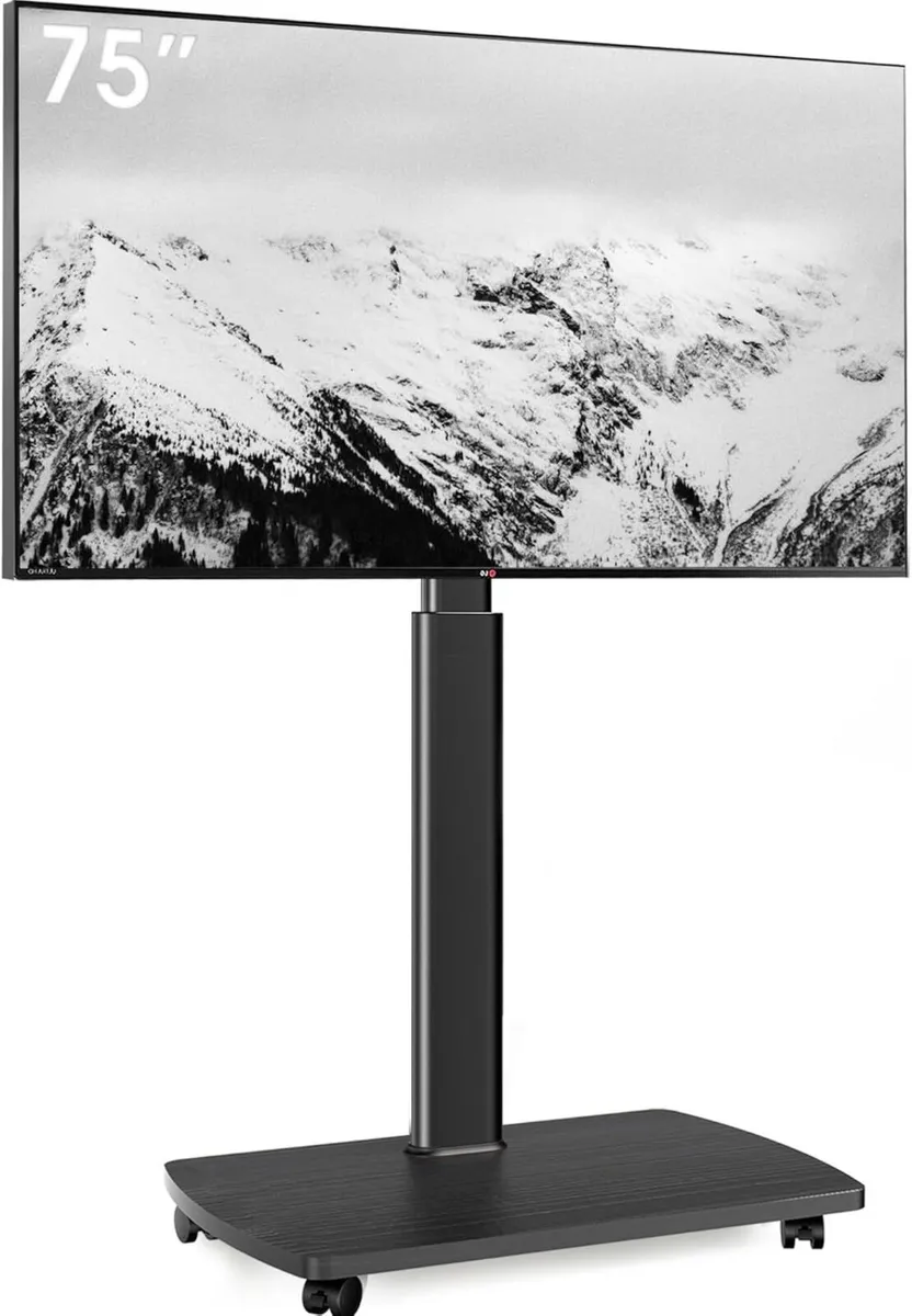 Mobile TV Stand on Wheels with Wooden Base for - Image 1